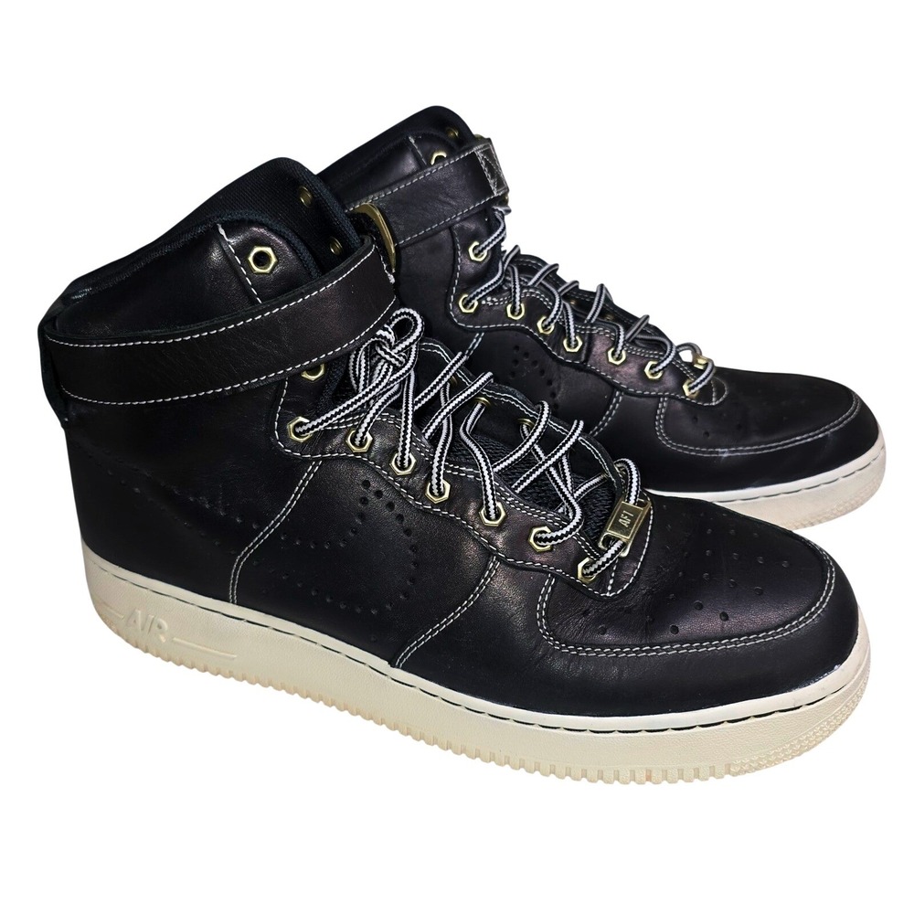 Vintage Nike Air Force 1 High Black Leather Gold Mens US 10.5 Streetwear Collect - Picture 2 of 16